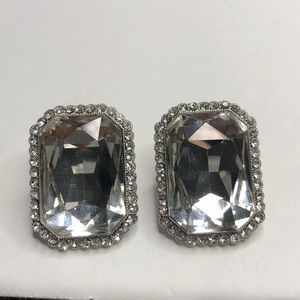 Stone silver square earrings